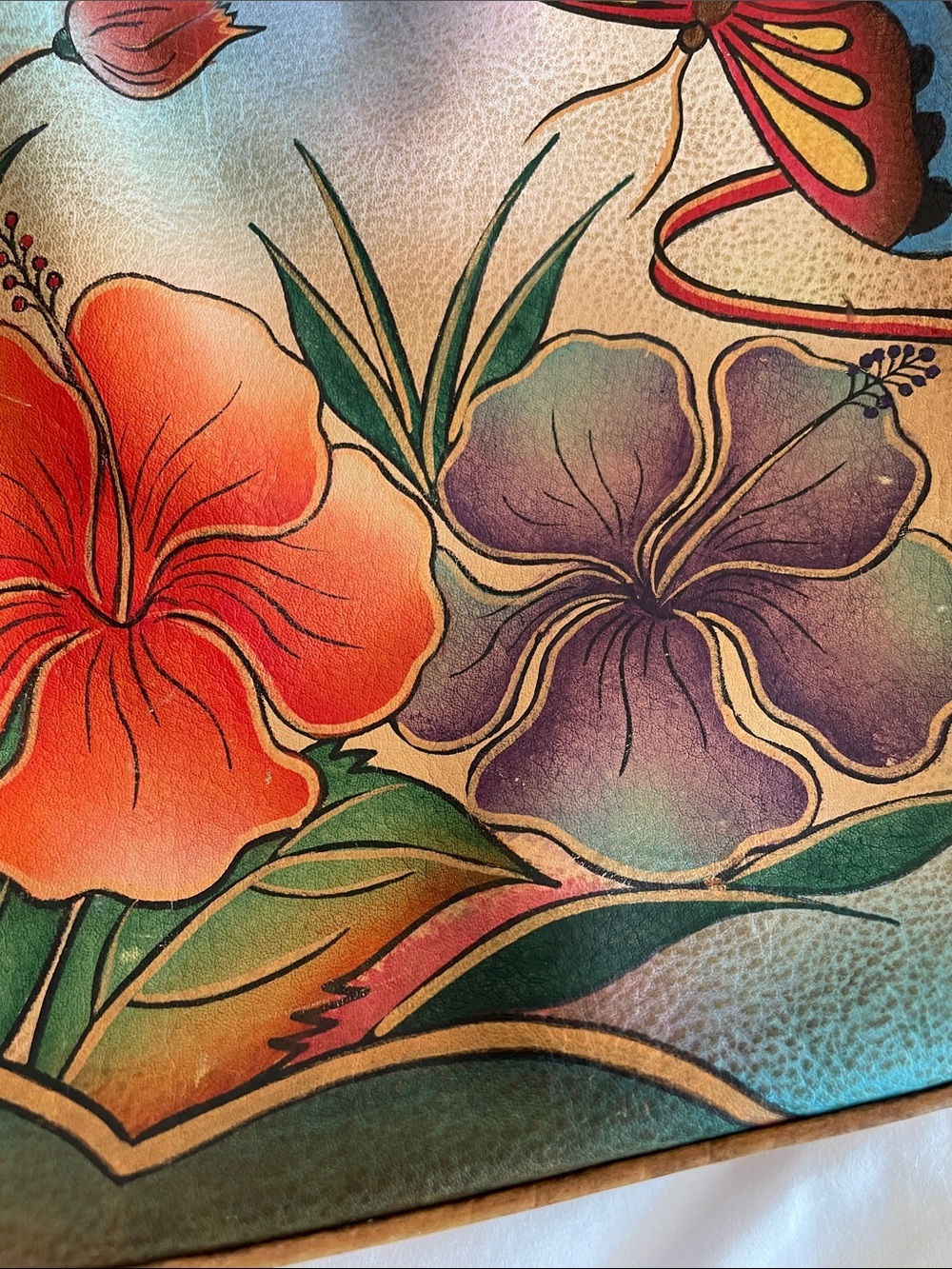 Anuschka Hand-Painted Butterfly & hibiscus floral Leather Shoulder Bag - Picture 3 of 16